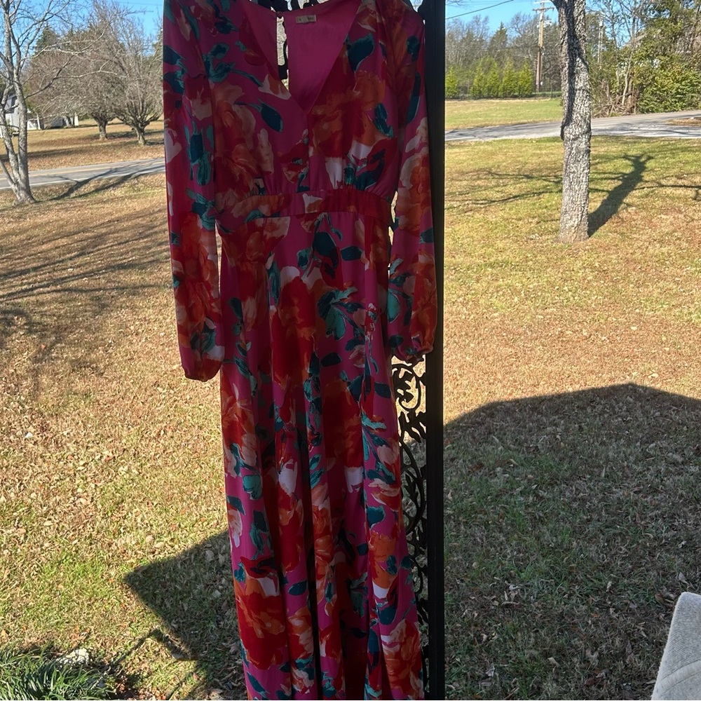 En Creme Sophie Dress Floral Maxi Side Slit Long Sleeve S Small Vibrant - Picture 8 of 8